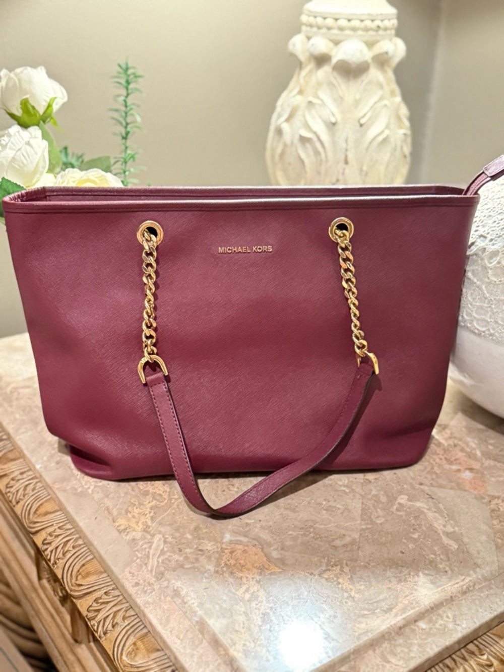 Michael Kors JetSet Tote with Gold Chain-Handle